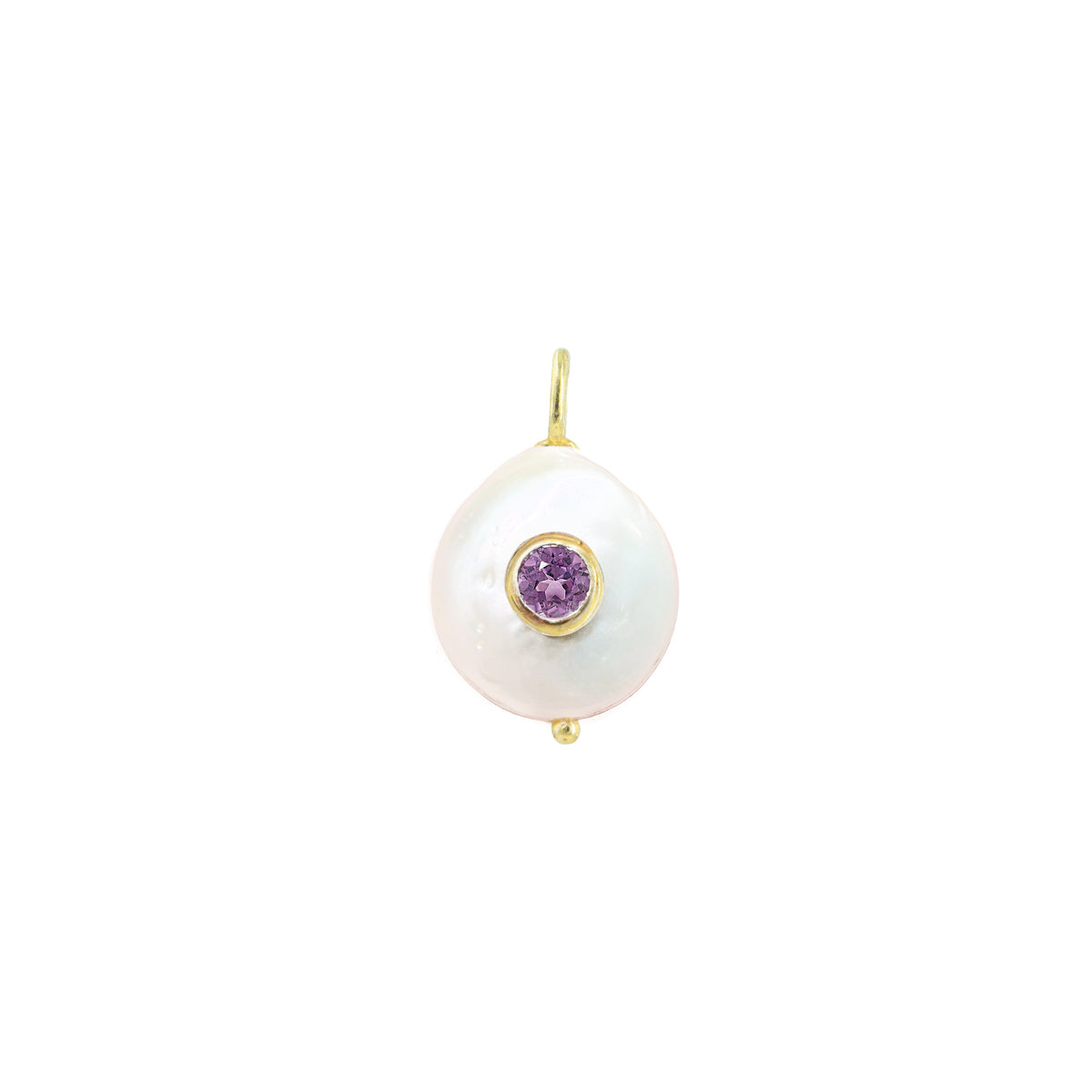 Pearl Coin Pendant With Inlay Stone Amethyst