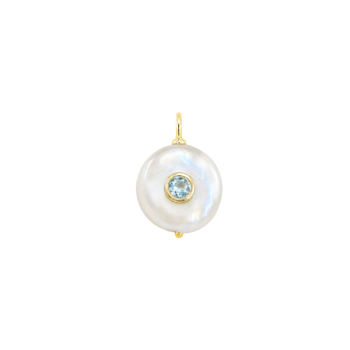 Pearl Coin Pendant With Inlay Stone Blue Topaz