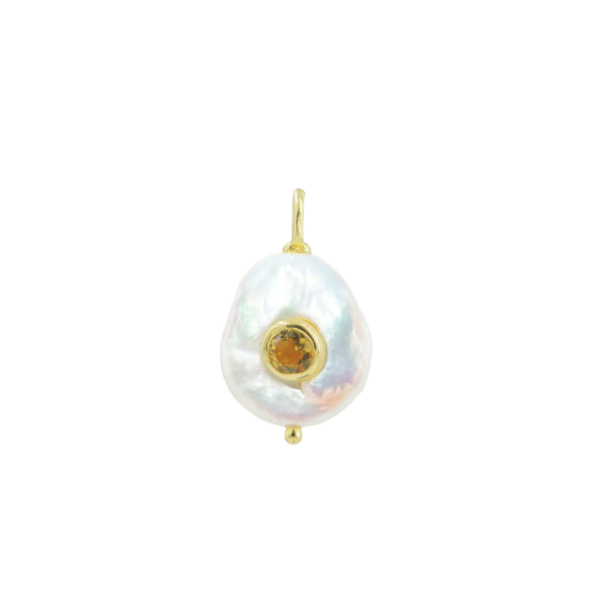 Pearl Coin Pendant With Inlay Stone Citrine