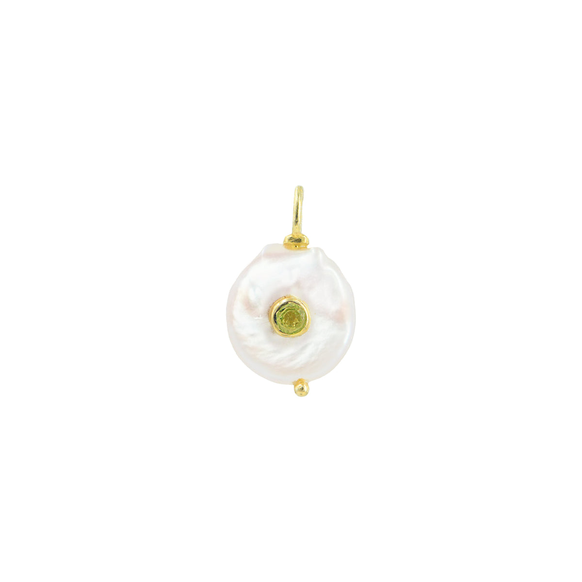 Pearl Coin Pendant With Inlay Stone Peridot