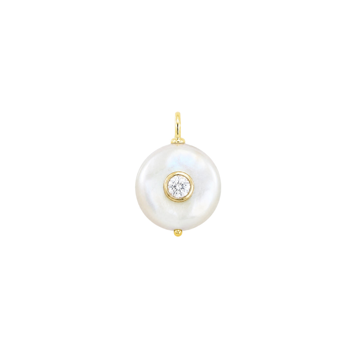 Pearl Coin Pendant With Inlay Stone White Topaz