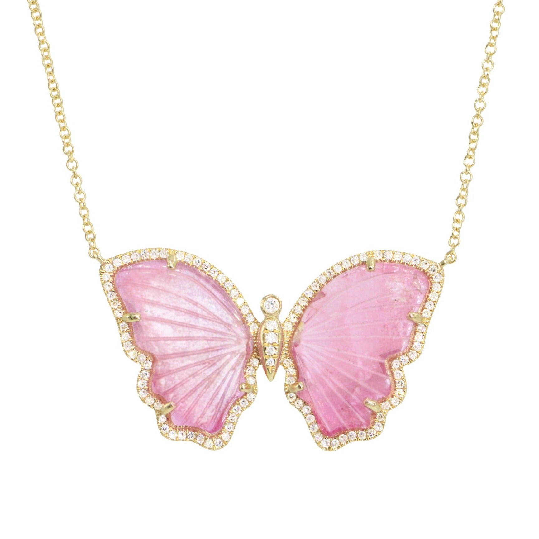 pink tourmaline butterfly necklace with diamonds