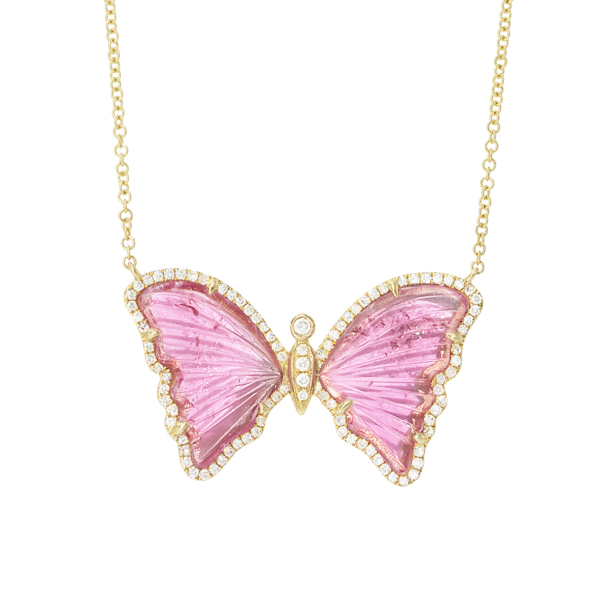 pink tourmaline butterfly necklace with diamonds