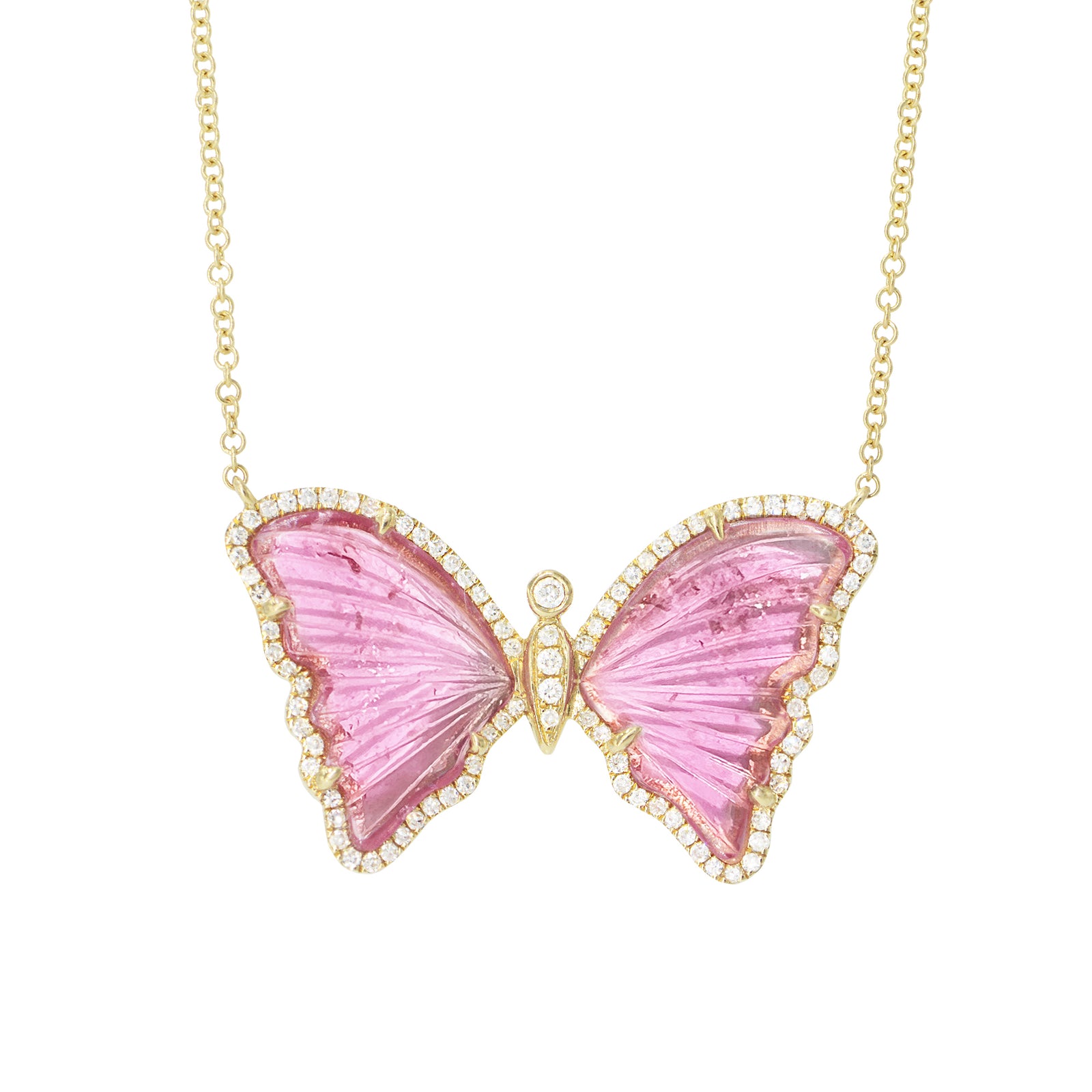 pink tourmaline butterfly necklace with diamonds