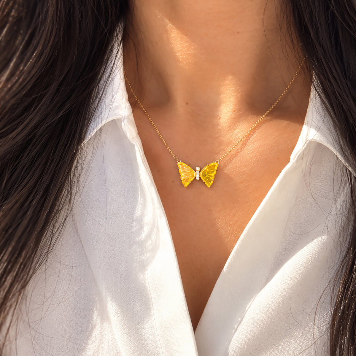 Prism Opal Butterfly Necklace With Prongs Monarch Yellow