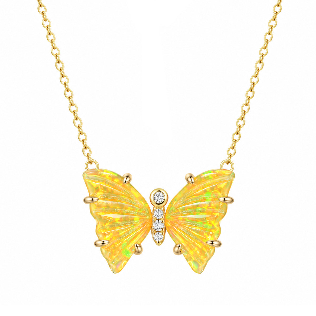 Prism Opal Butterfly Necklace With Prongs Monarch Yellow Opal