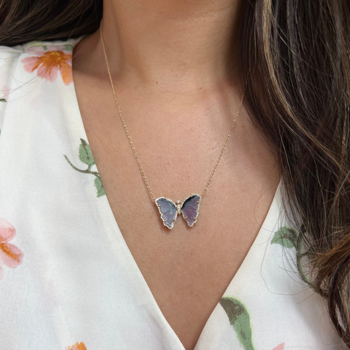 purple and black paraiba tourmaline butterfly necklace with diamonds
