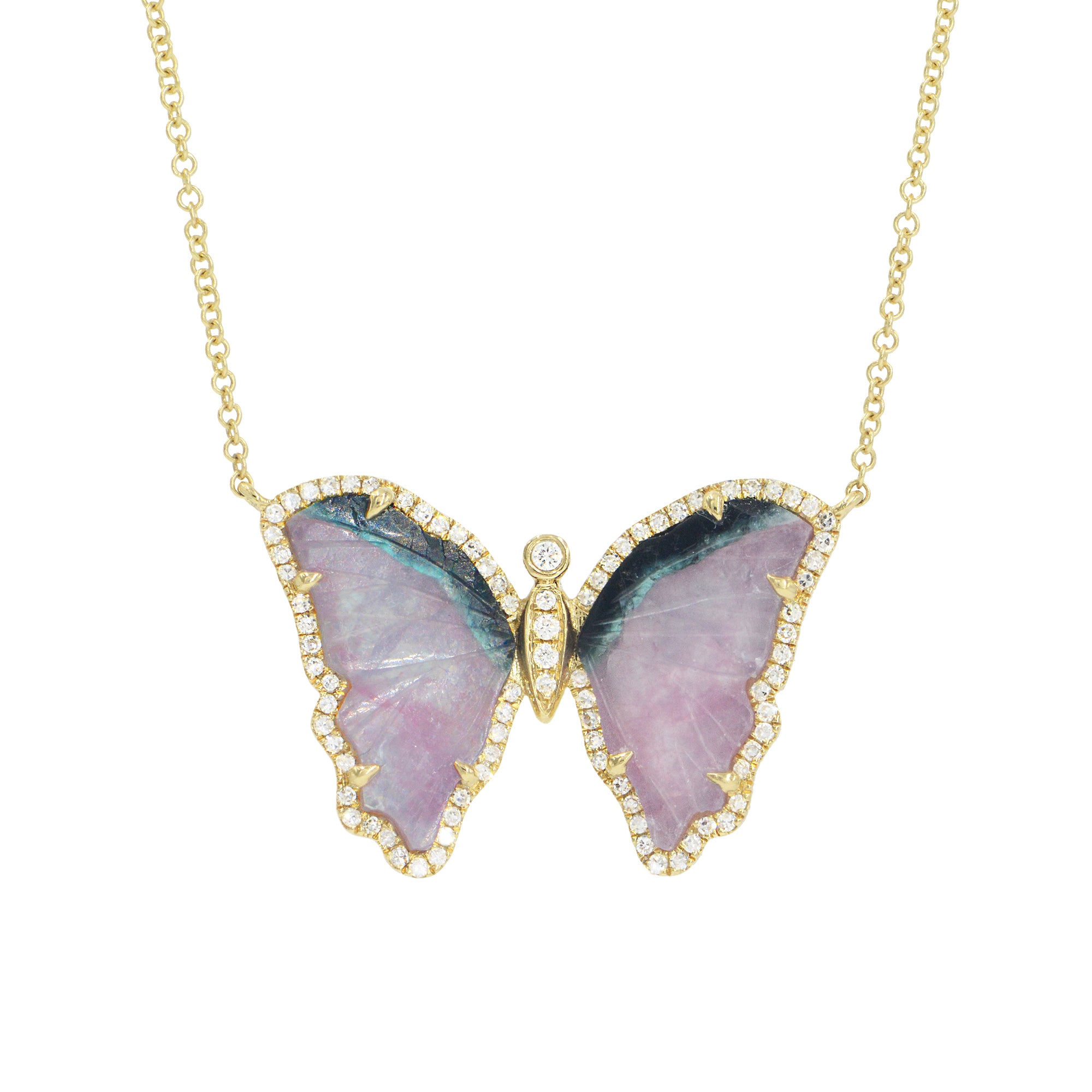 purple and black paraiba tourmaline butterfly necklace with diamonds