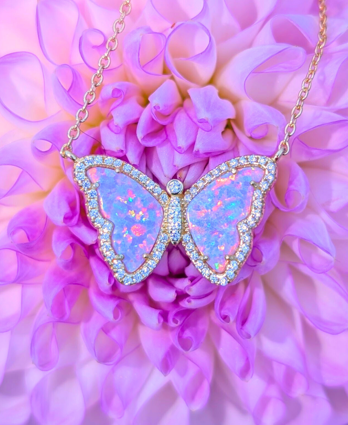 Gift Set | Opal Butterfly Necklace With Opal Butterfly Stud Earrings