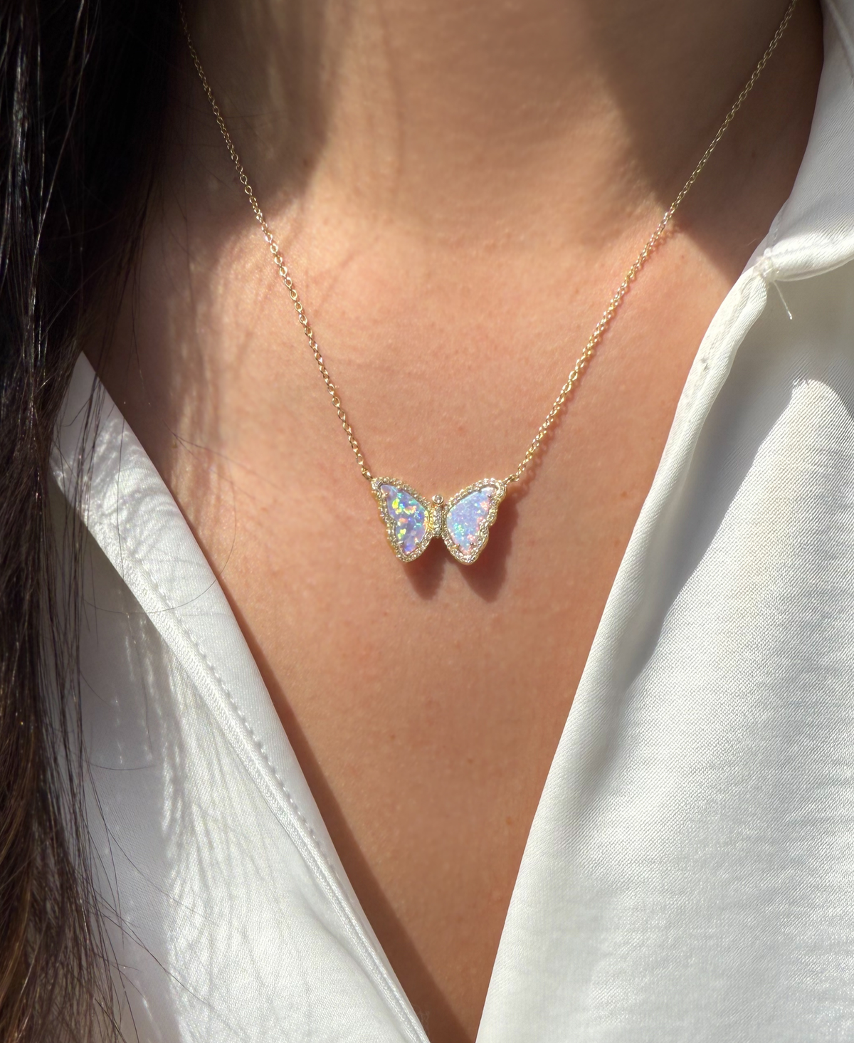 Gift Set | Opal Butterfly Necklace With Opal Butterfly Stud Earrings