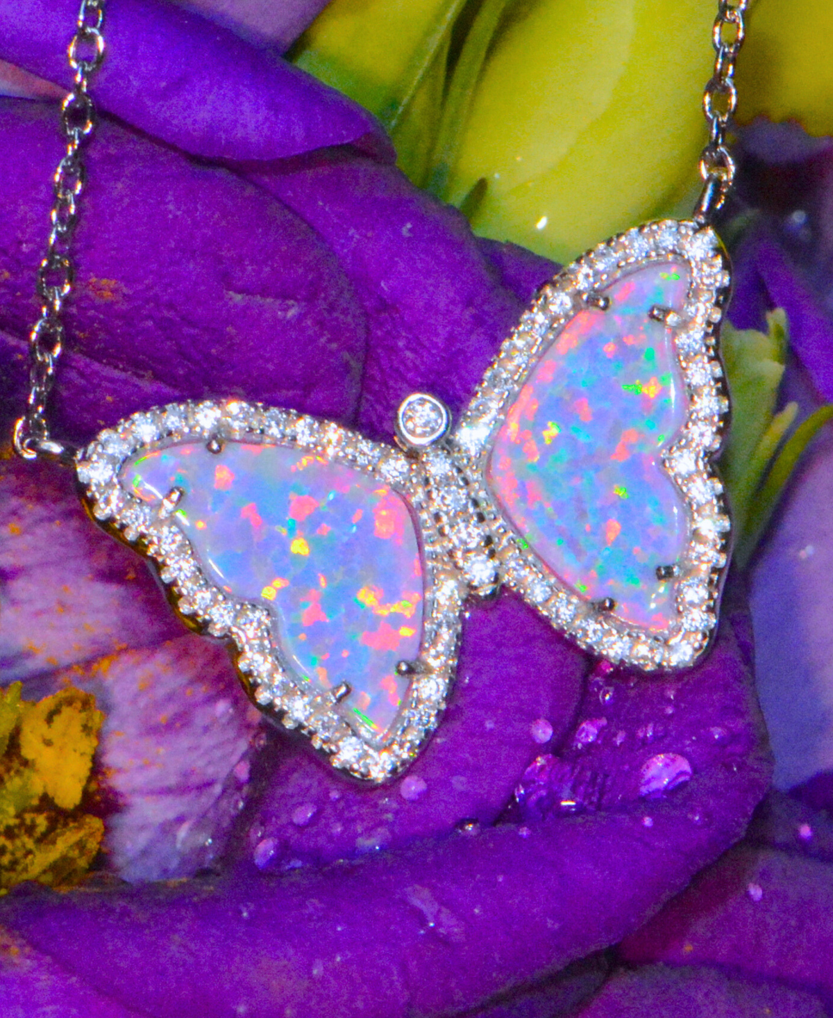 Opal Butterfly Necklace With Crystals