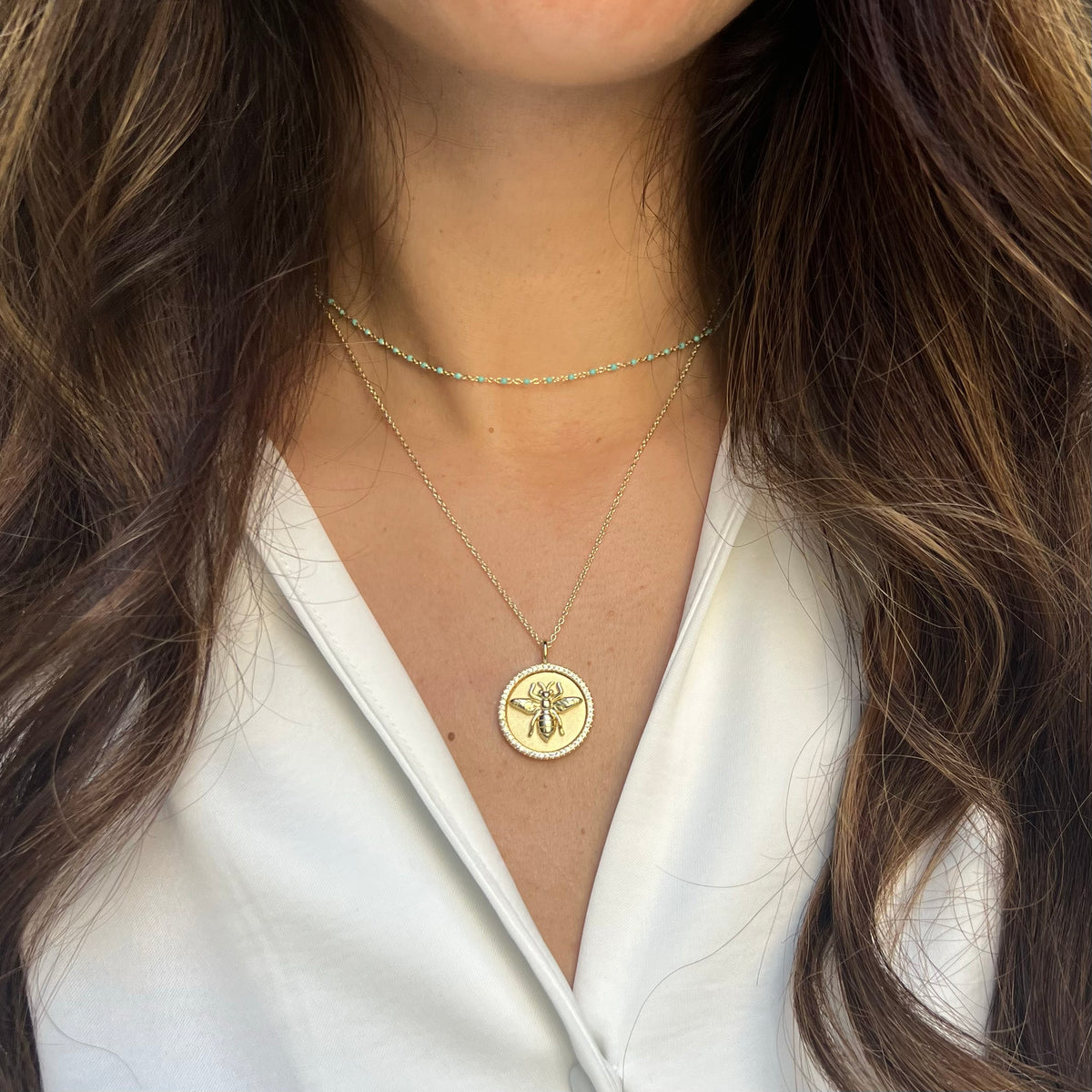 queen bee medallion necklace lifestyle