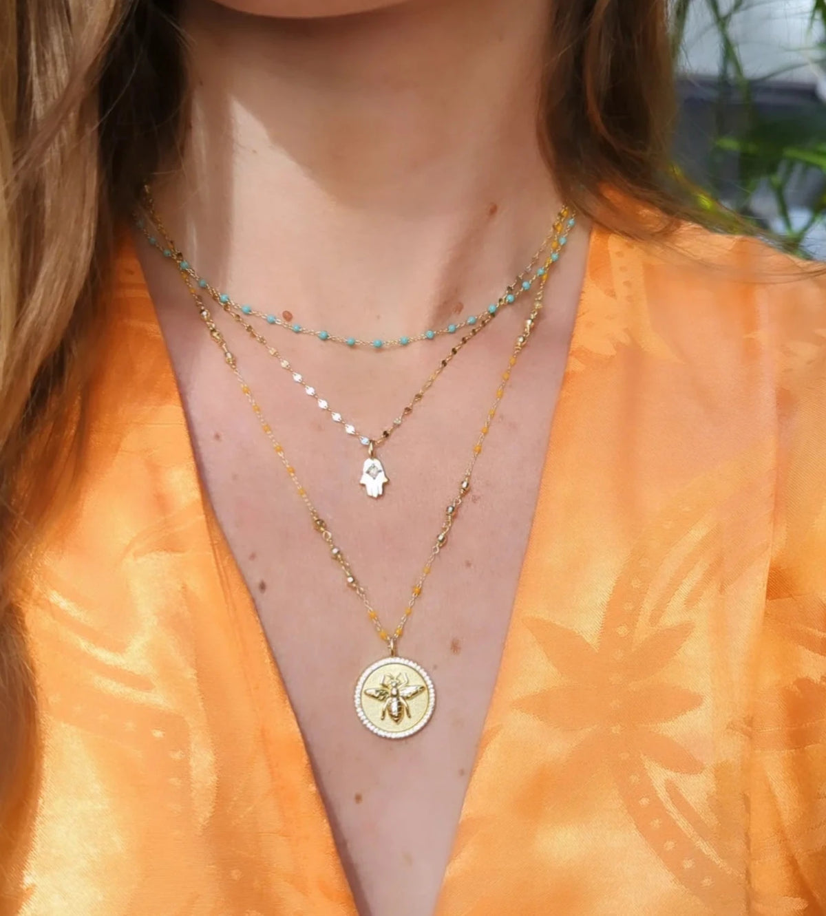 Enamel Beaded Chain Necklace With Sparkle Beads