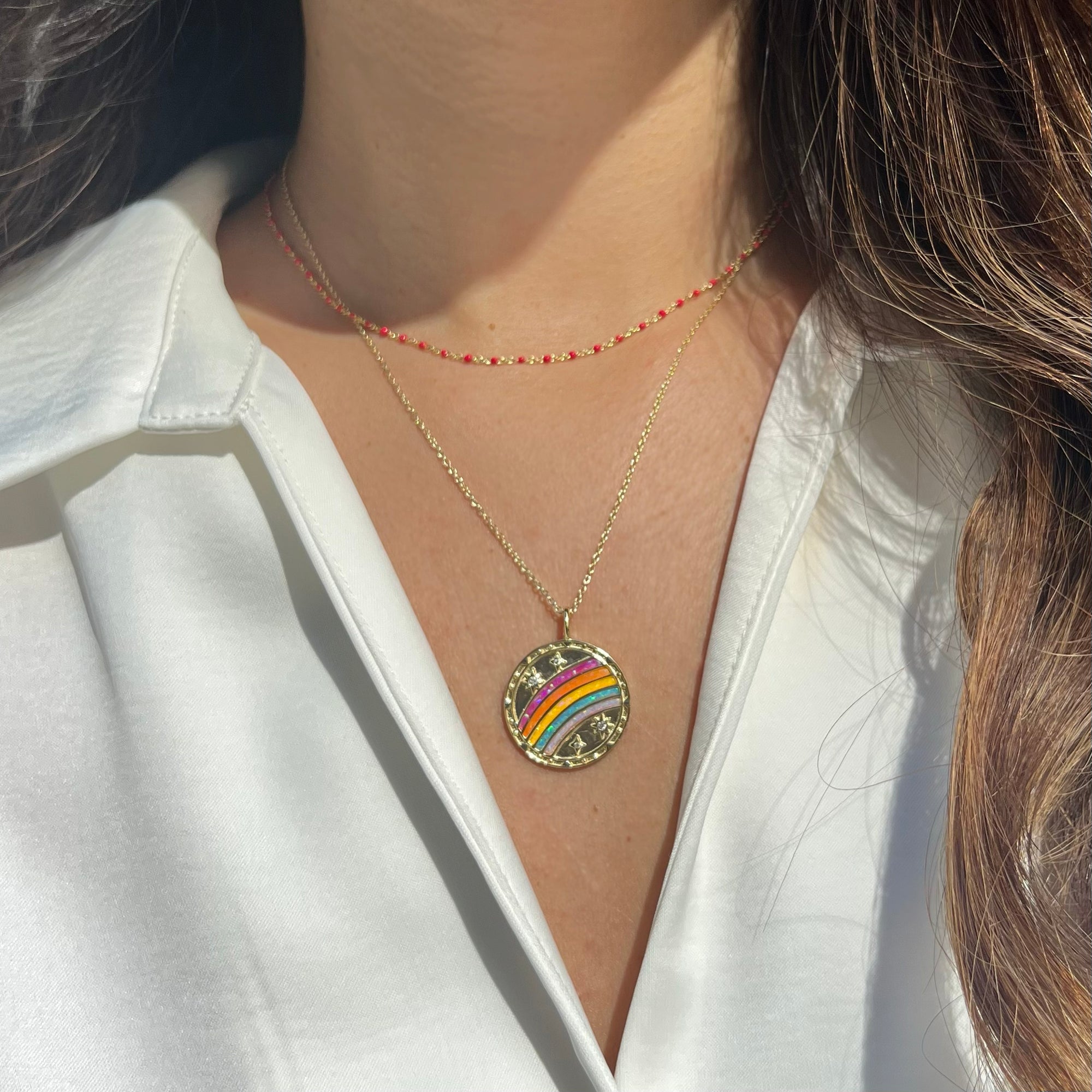 rainbow hope medallion necklace opal