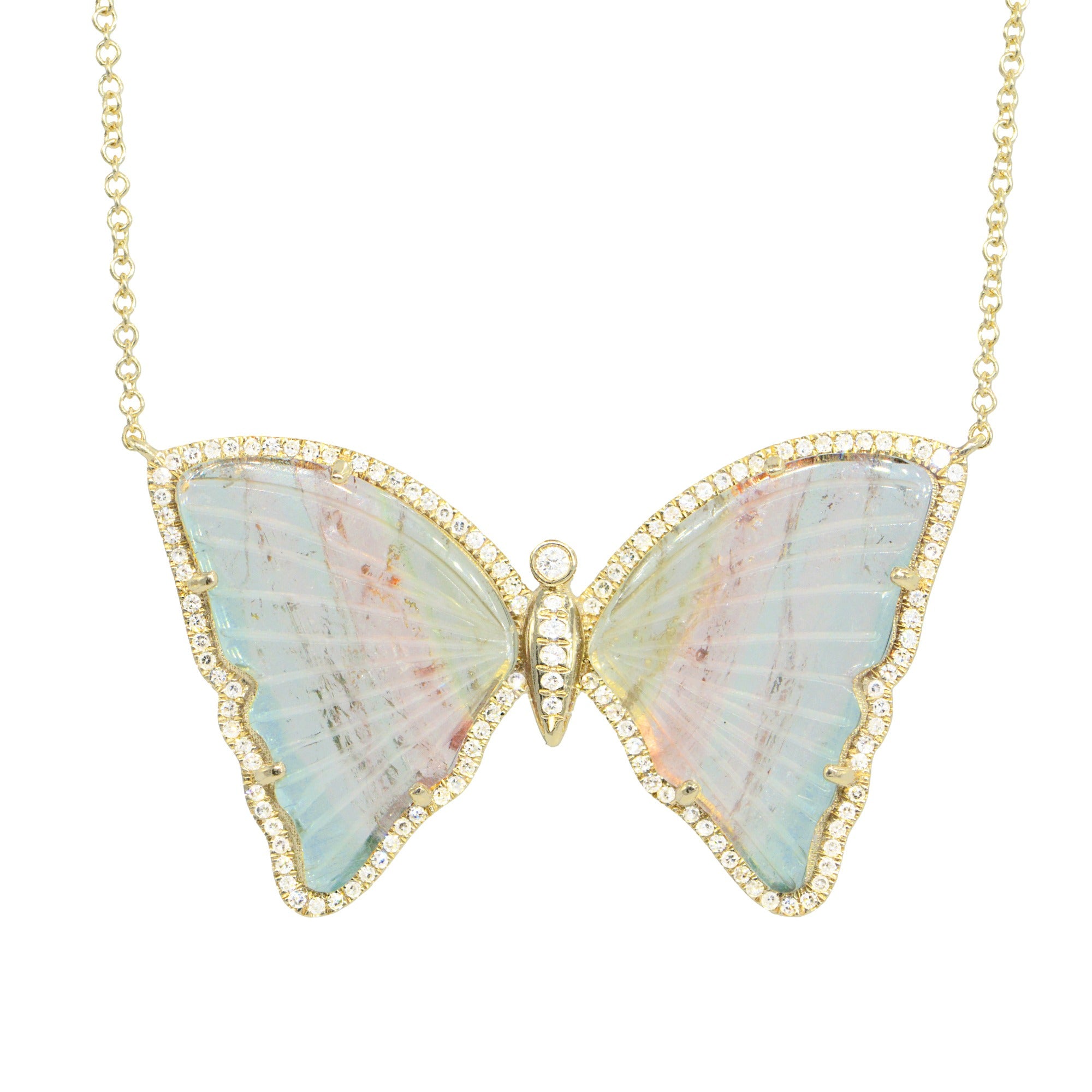 Large Mauve Multi-colored Pastel Tourmaline Butterfly Necklace with Diamonds