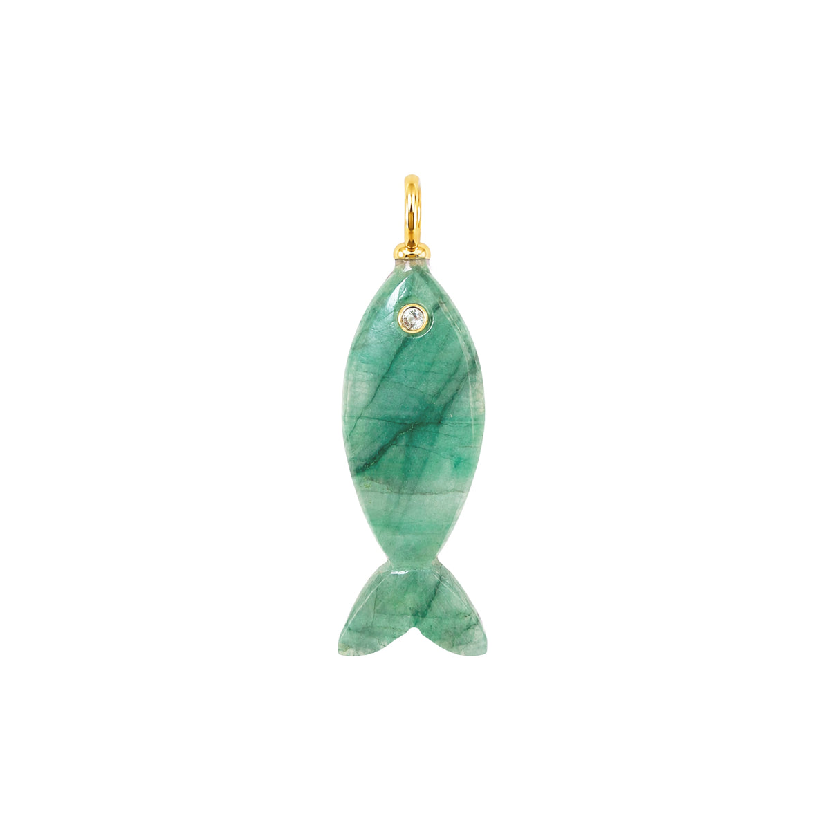 Mini Fish Gemstone Pendant With Topaz Raw Emerald