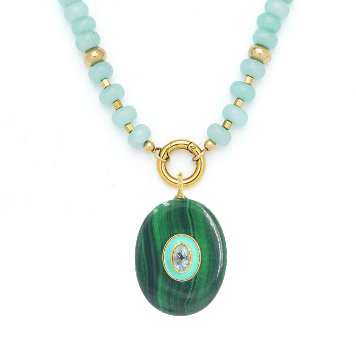 Gemstone Necklace With Malachite Pendant