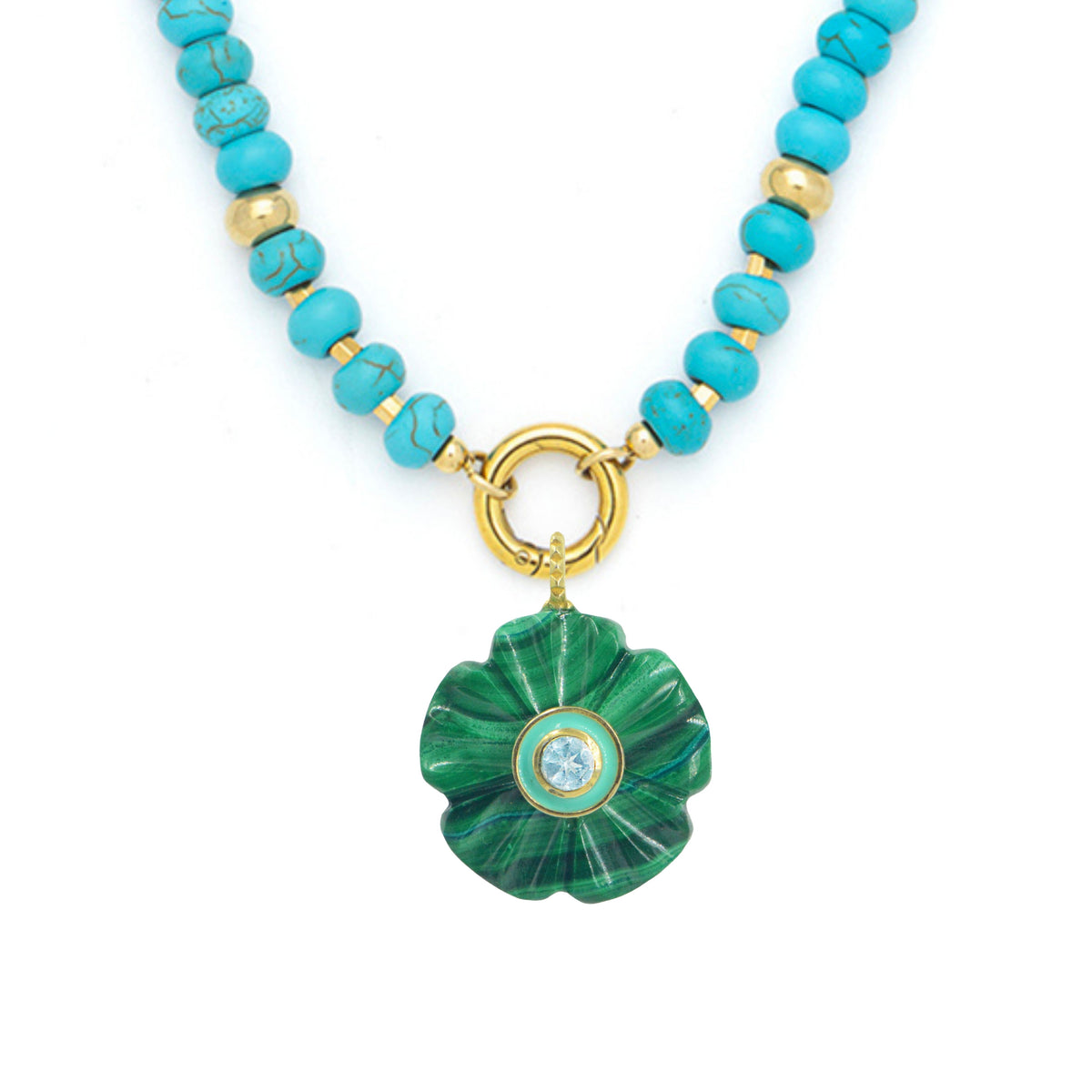 Gemstone Necklace With Malachite Pendant