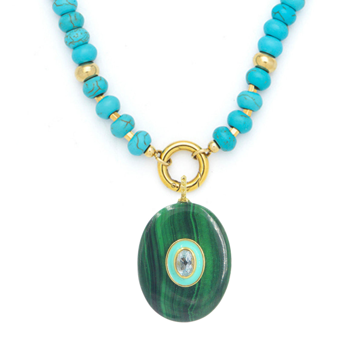 Gemstone Necklace With Malachite Pendant