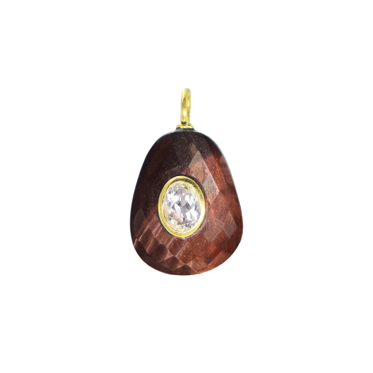 Red Tigers Eye Gemstone Necklace Medium Pear White Topaz Oval