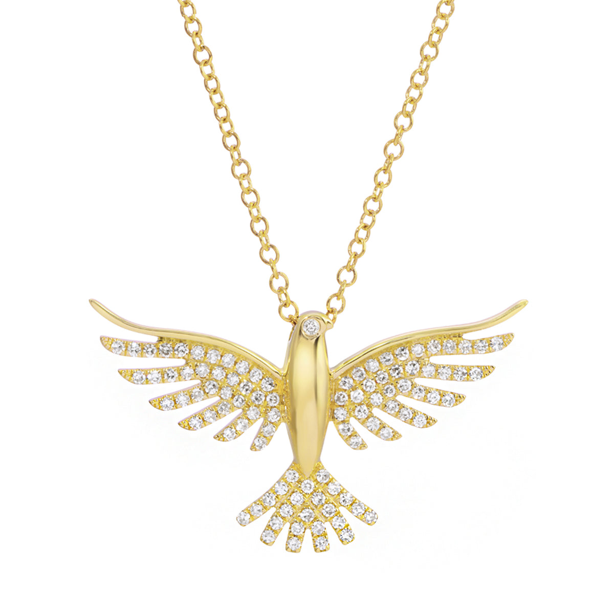 Rising phoenix bird necklace with diamonds