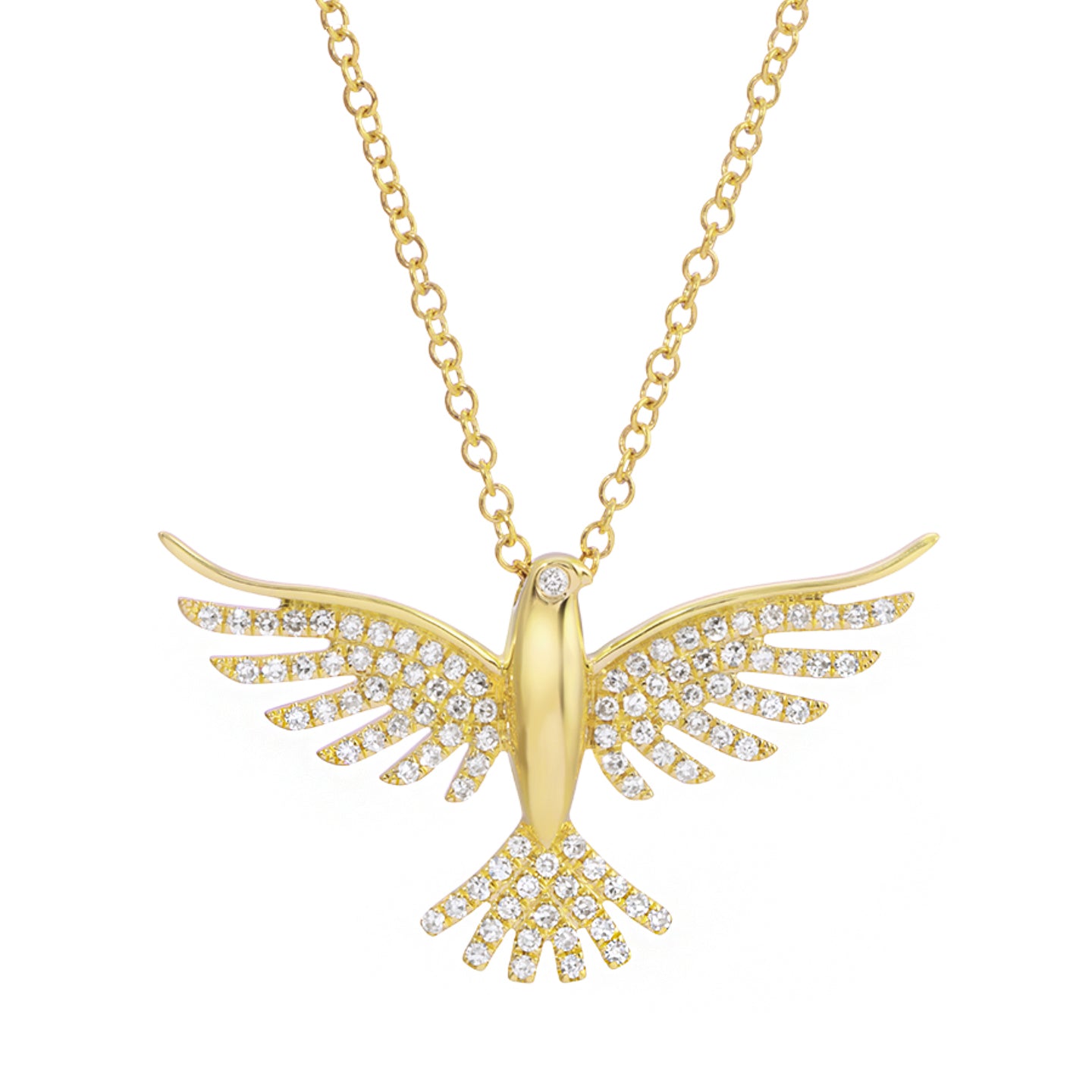 Rising phoenix bird necklace with diamonds