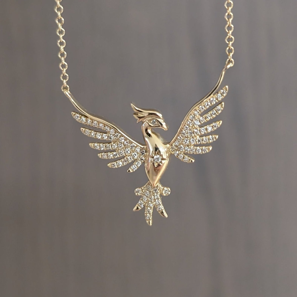 Rising Golden Phoenix Necklace with Diamonds