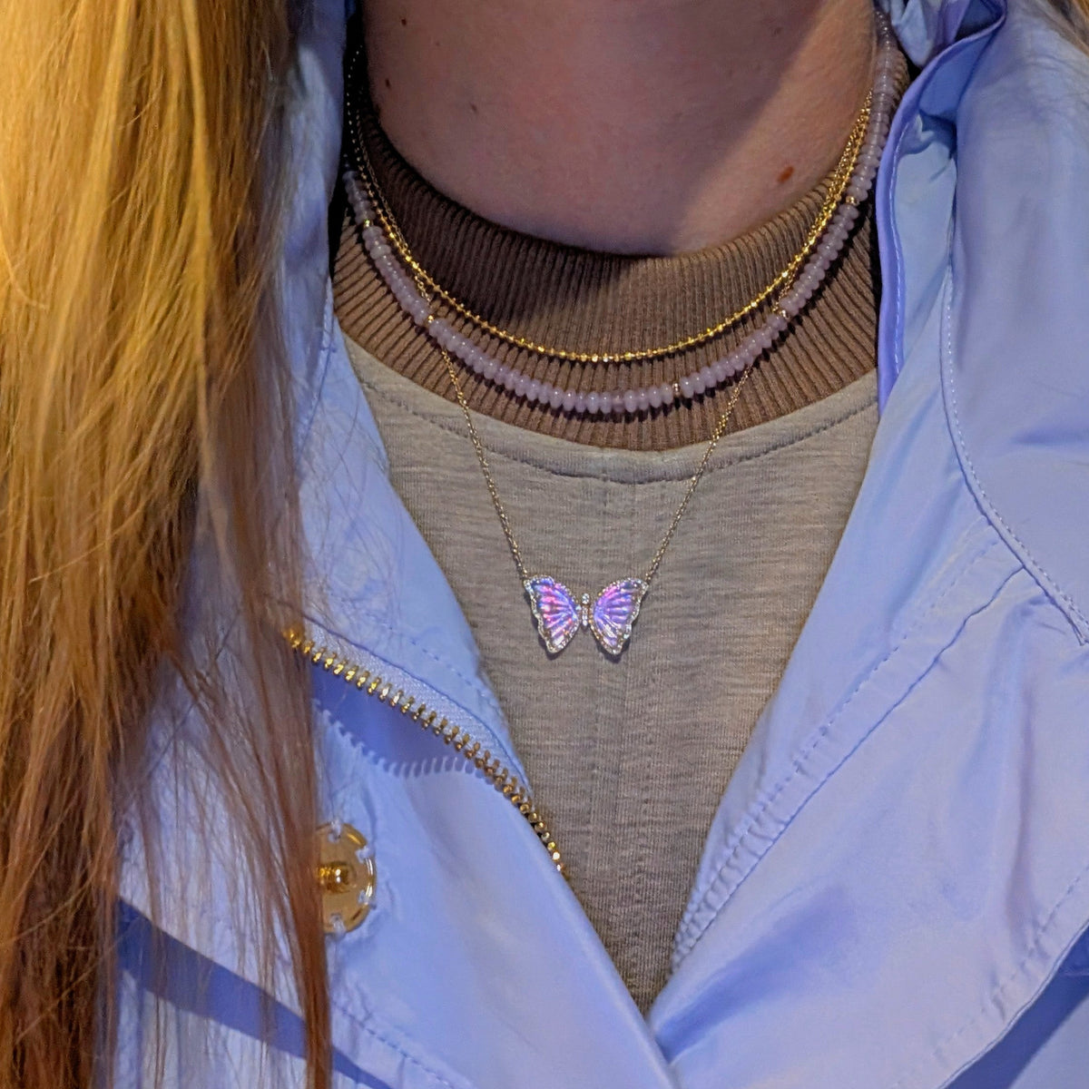 Vivid Orchid Lavender Amethyst Butterfly Necklace With Diamonds