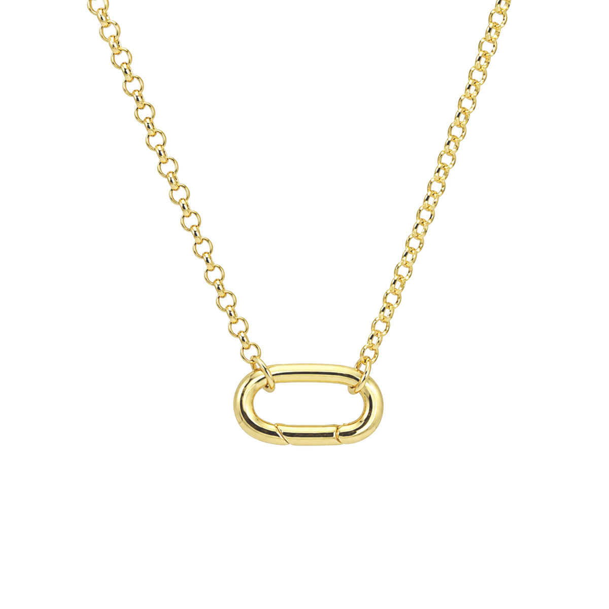 Cable Chain Necklace With Oval Carabiner Charm Clasp