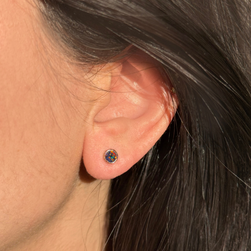 Round Opal Stud Earrings