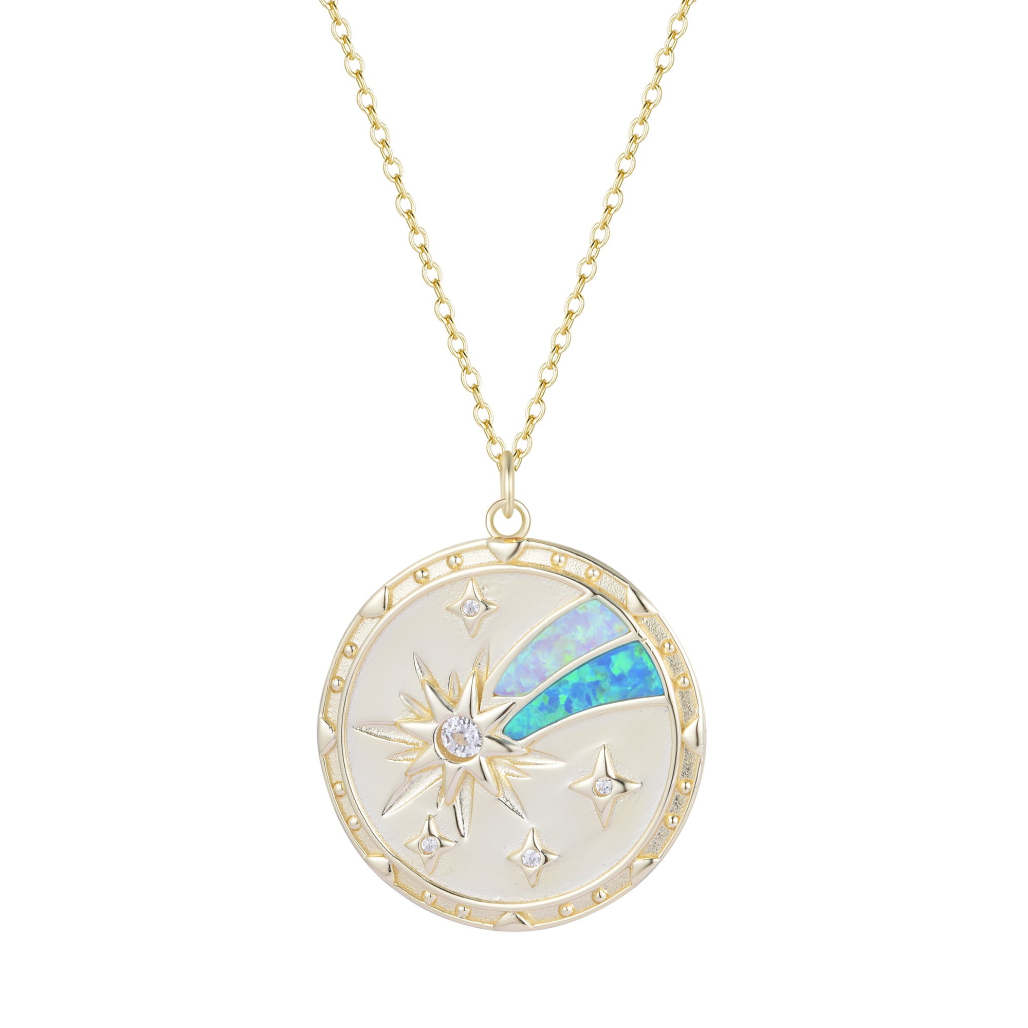 shooting star opal medallion necklace wish