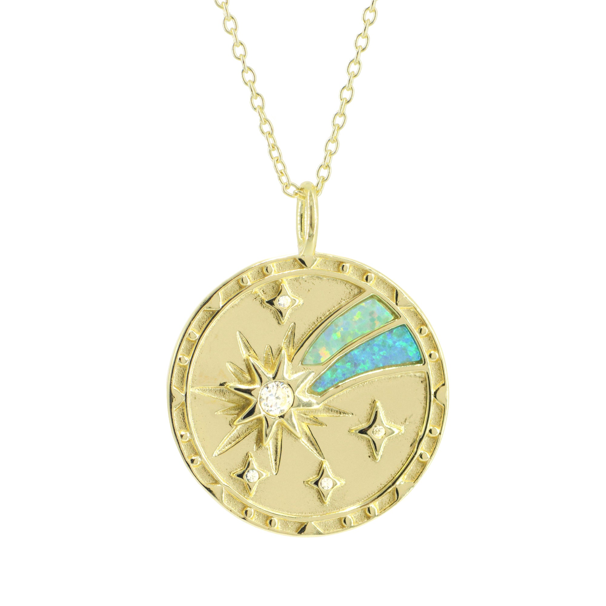 Opal Shooting Star Wish Medallion Necklace