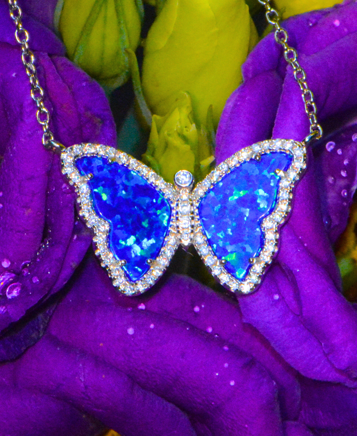 Opal Butterfly Necklace With Crystals