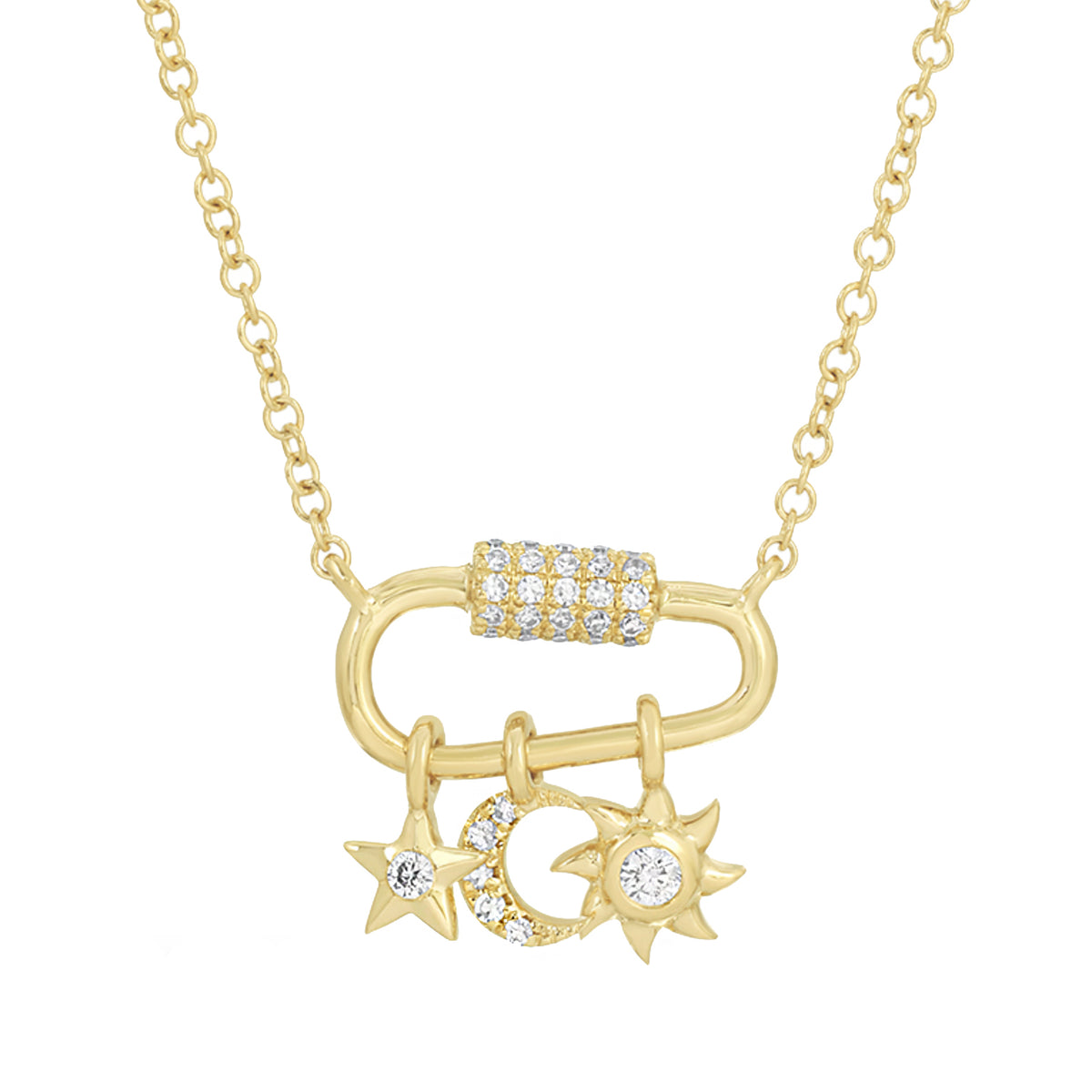 Star Moon and Sun Diamond Charm Necklace