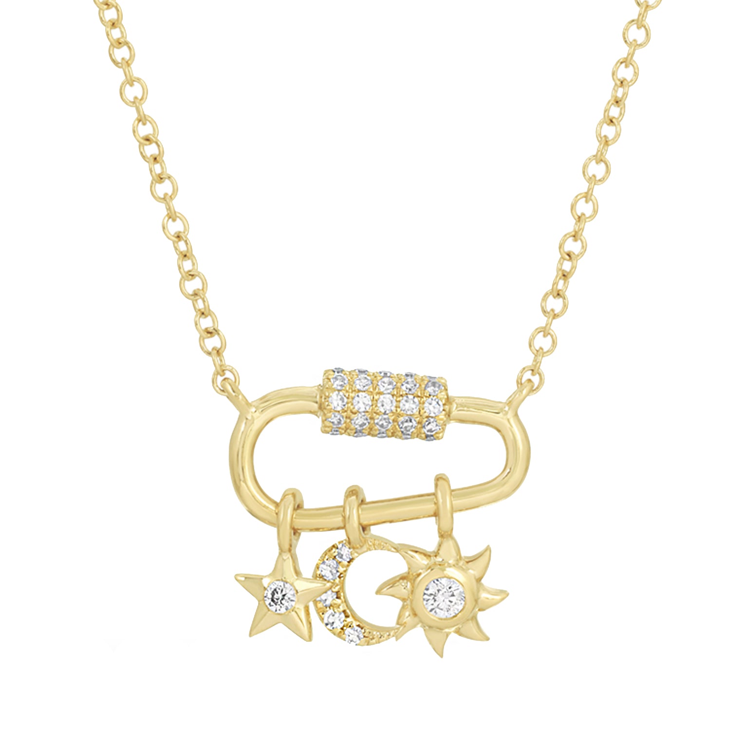 Star Moon and Sun Diamond Charm Necklace