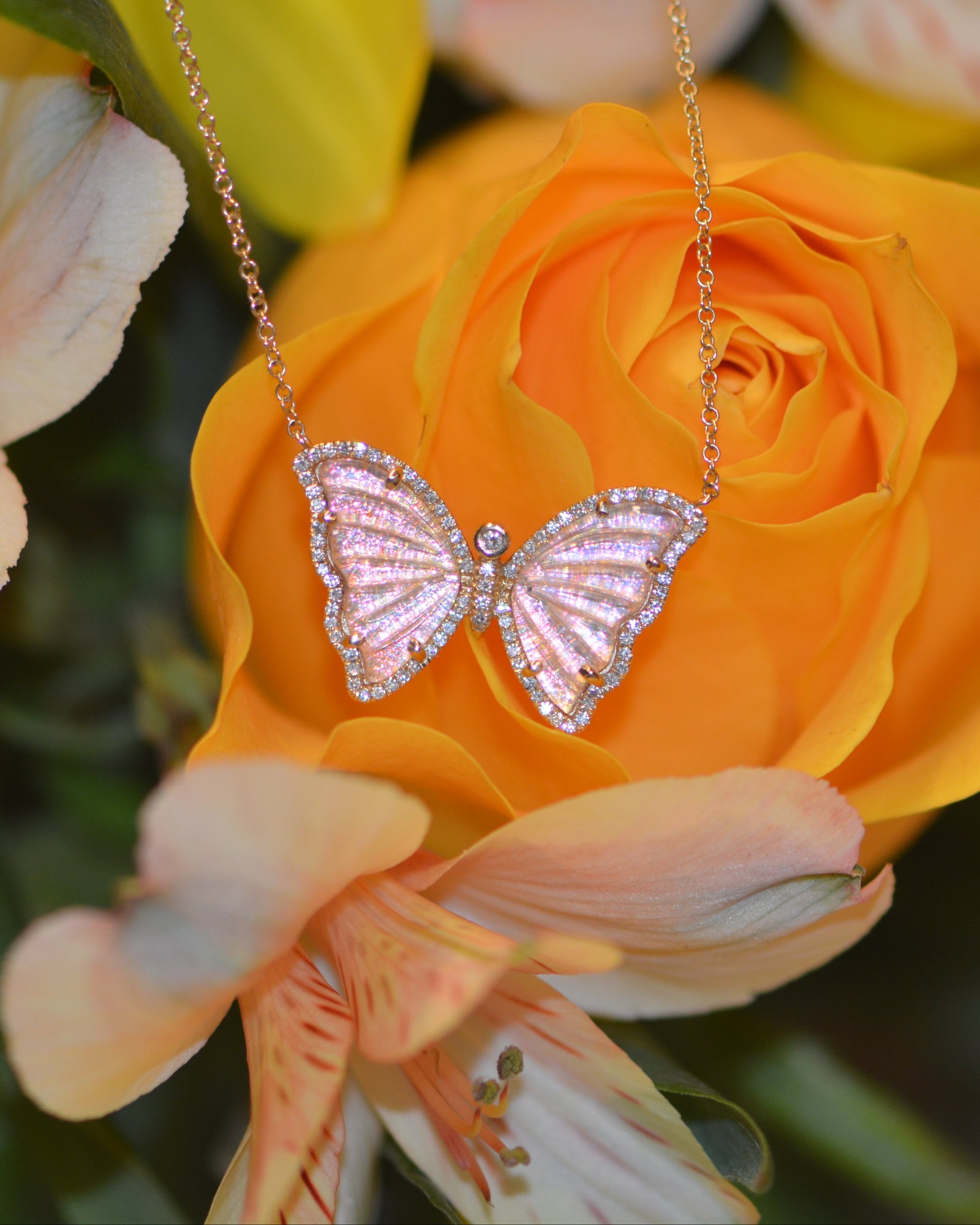 Sunlight Topaz Butterfly Necklace With Diamonds
