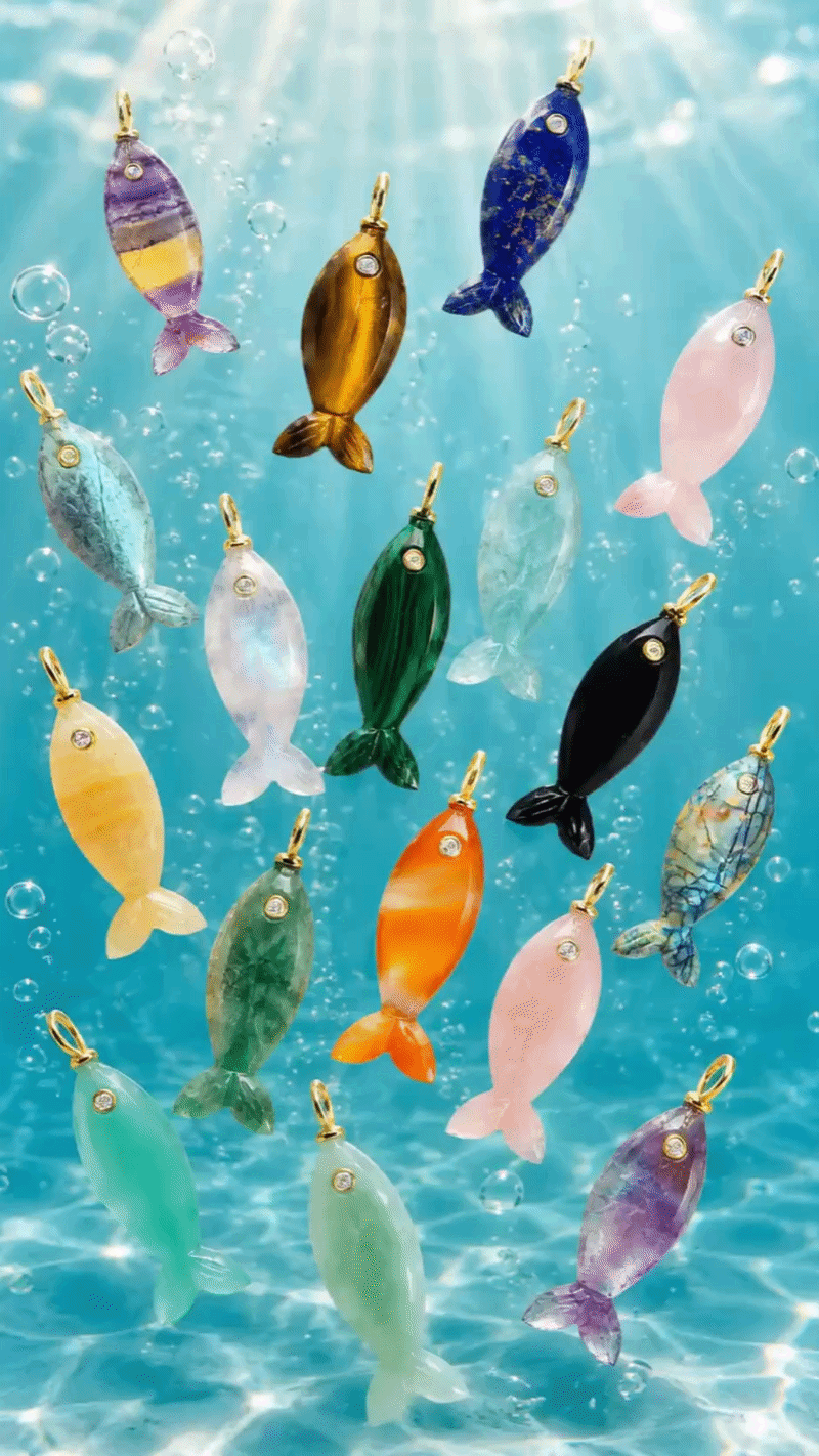 Mini Fish Gemstone Pendant With Topaz