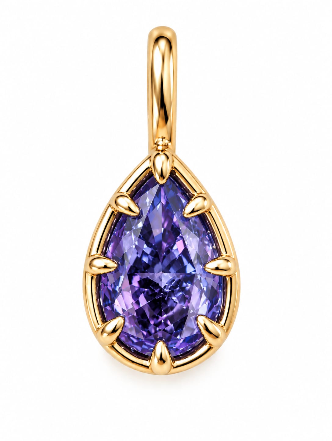 Purple Crushed Ice Teardrop Pear Pendant With Prongs