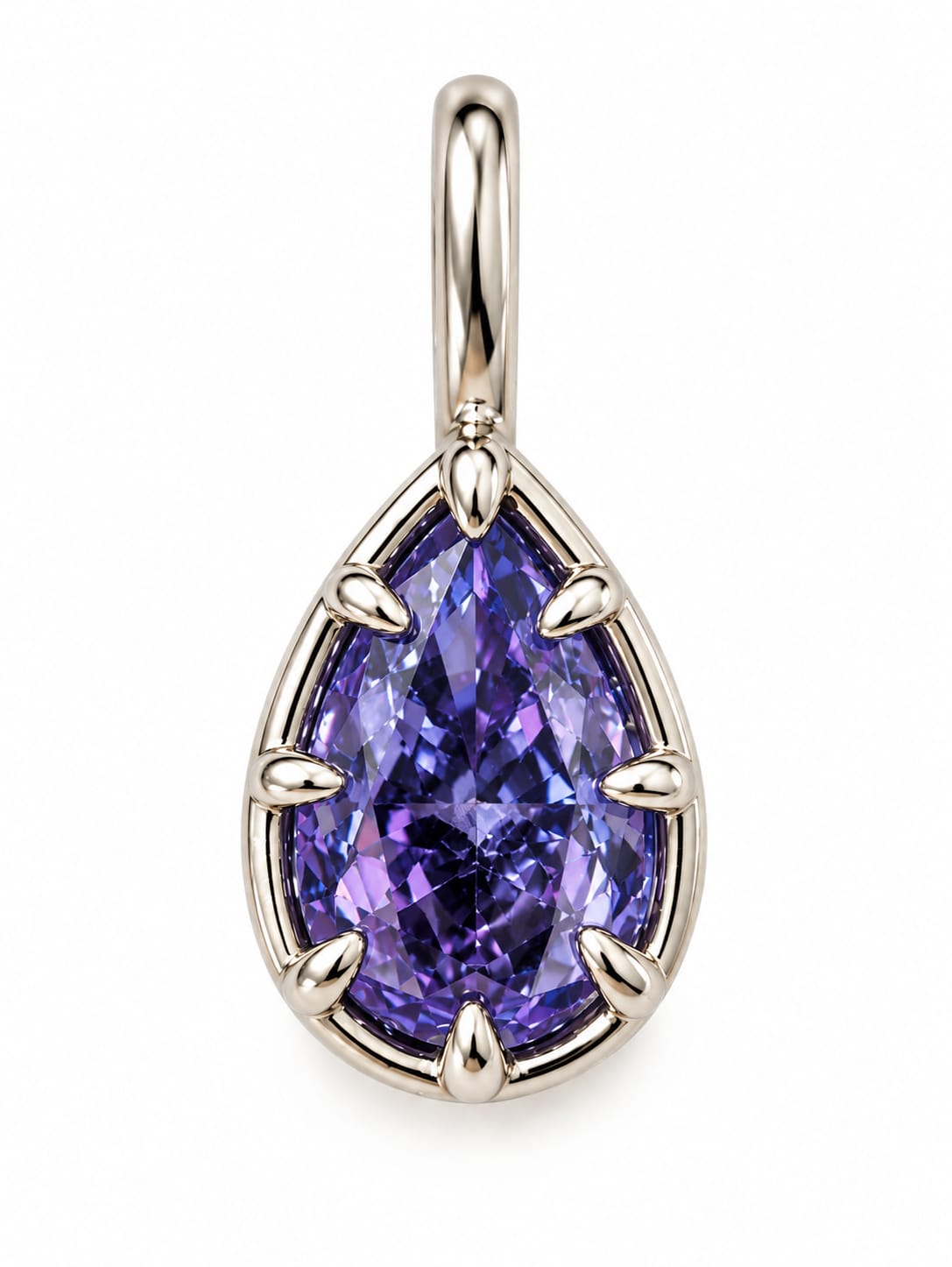 Purple Crushed Ice Teardrop Pear Pendant With Prongs