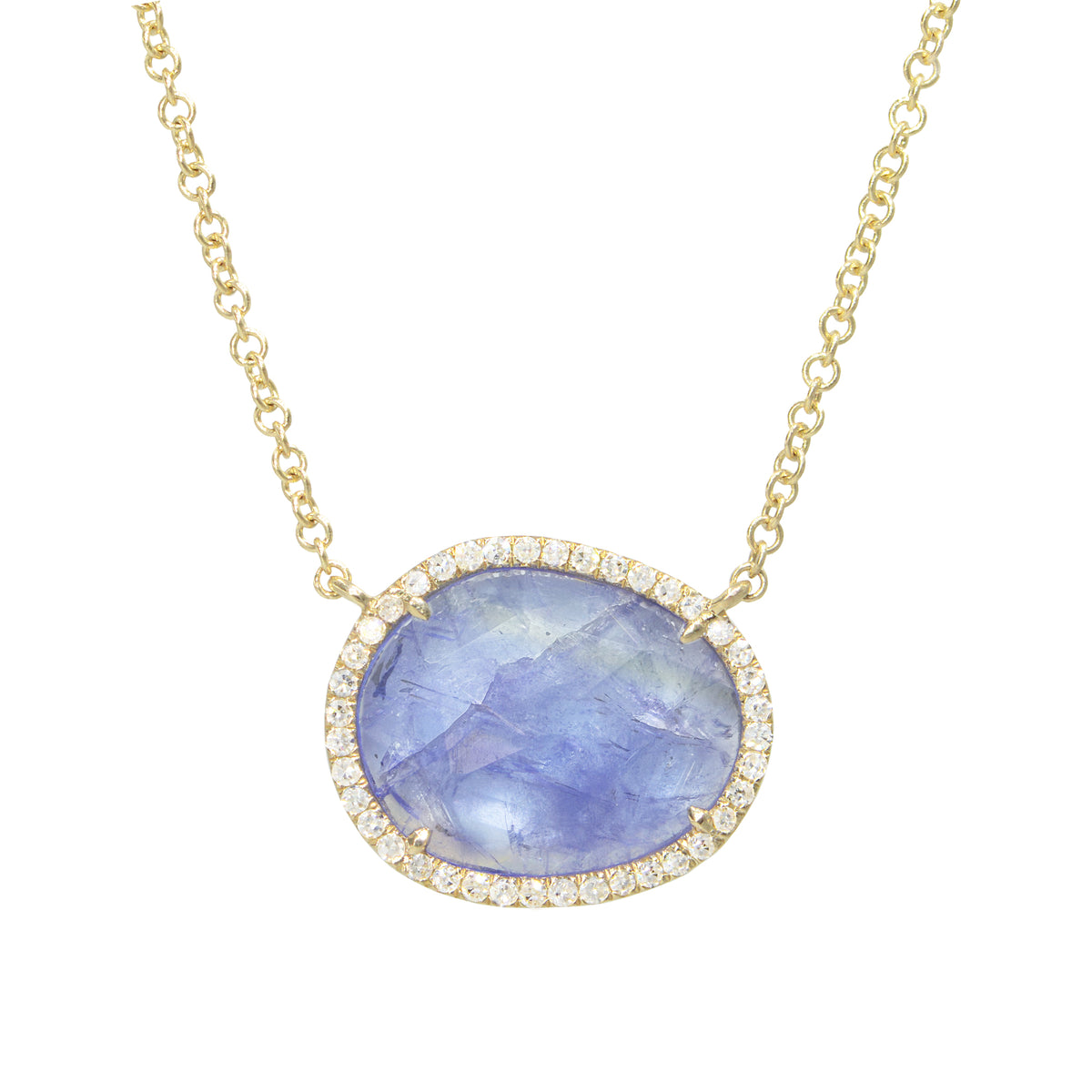 tanzanite pebble shape necklace with diamonds