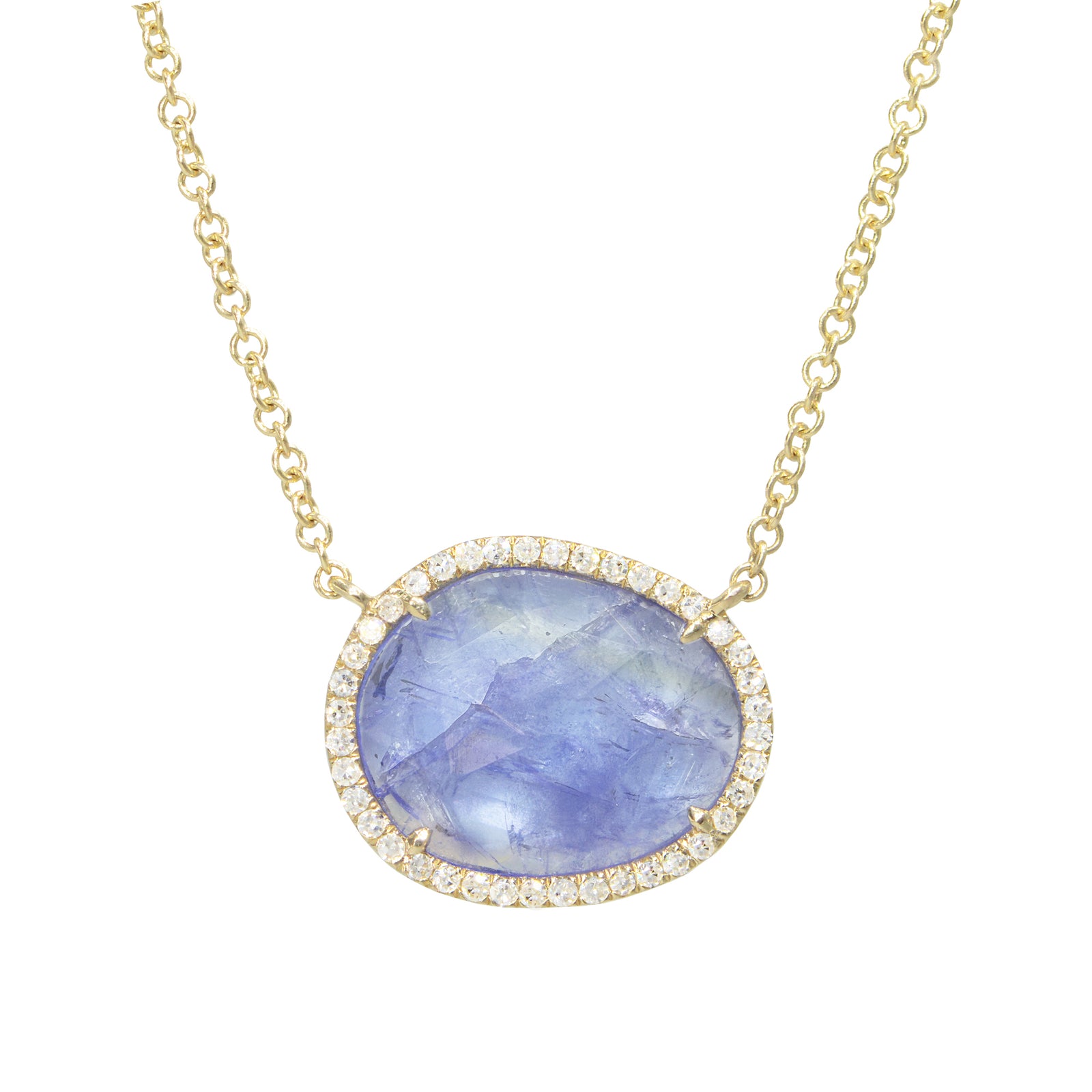 tanzanite pebble shape necklace with diamonds