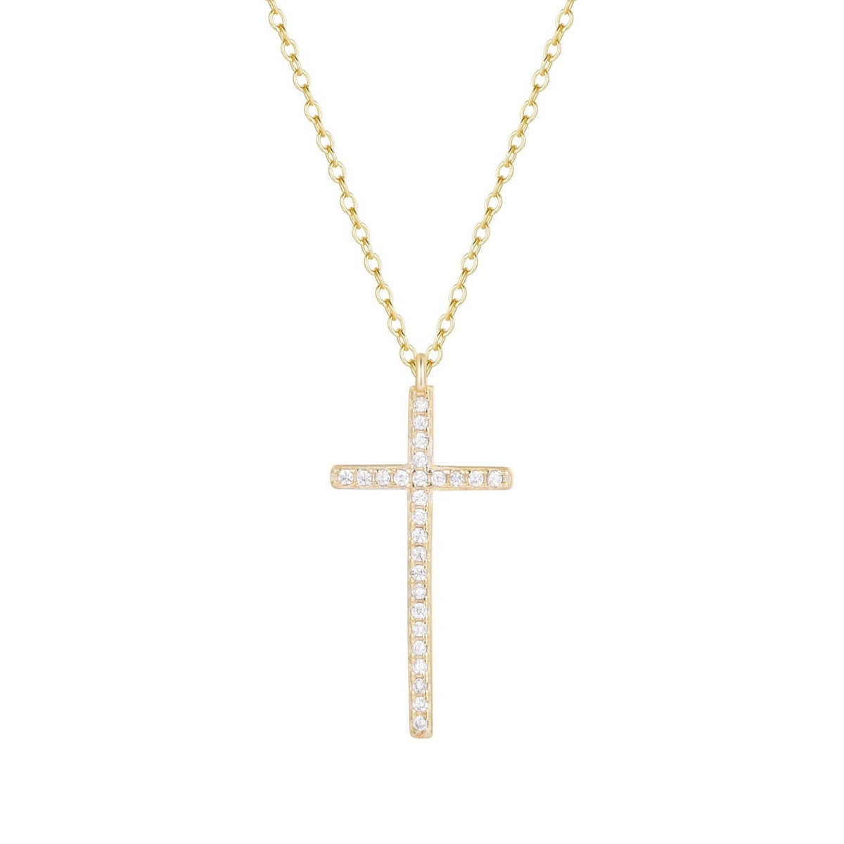 Long Cross Necklace With Crystals