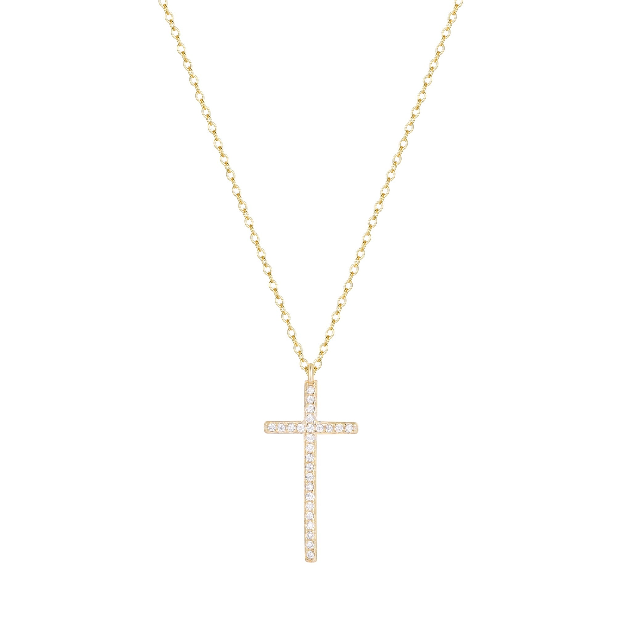 thin long cross necklace with crystals
