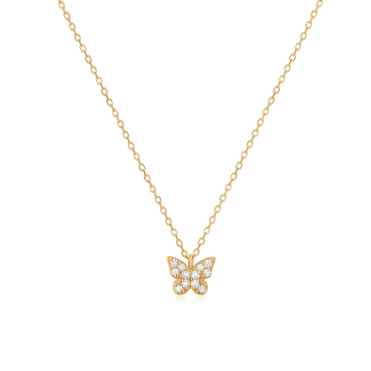 Tiny Butterfly Charm Necklace With Diamonds