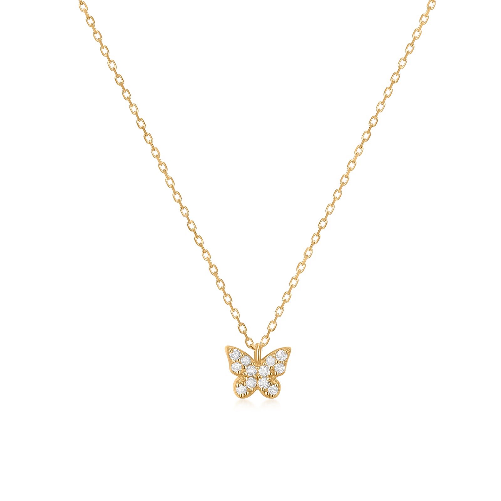 Tiny Butterfly Charm Necklace With Diamonds