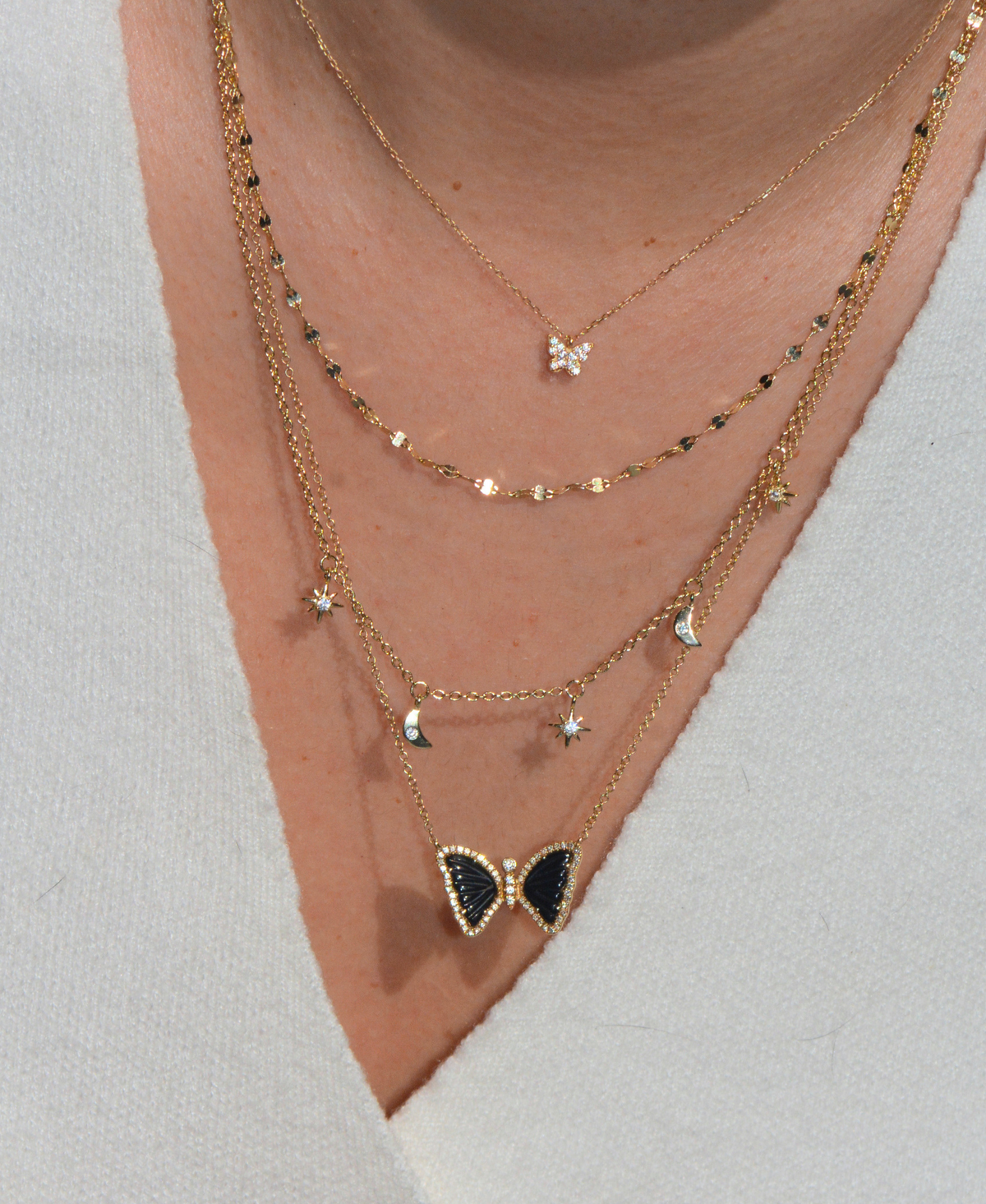 Tiny Butterfly Charm Necklace With Diamonds