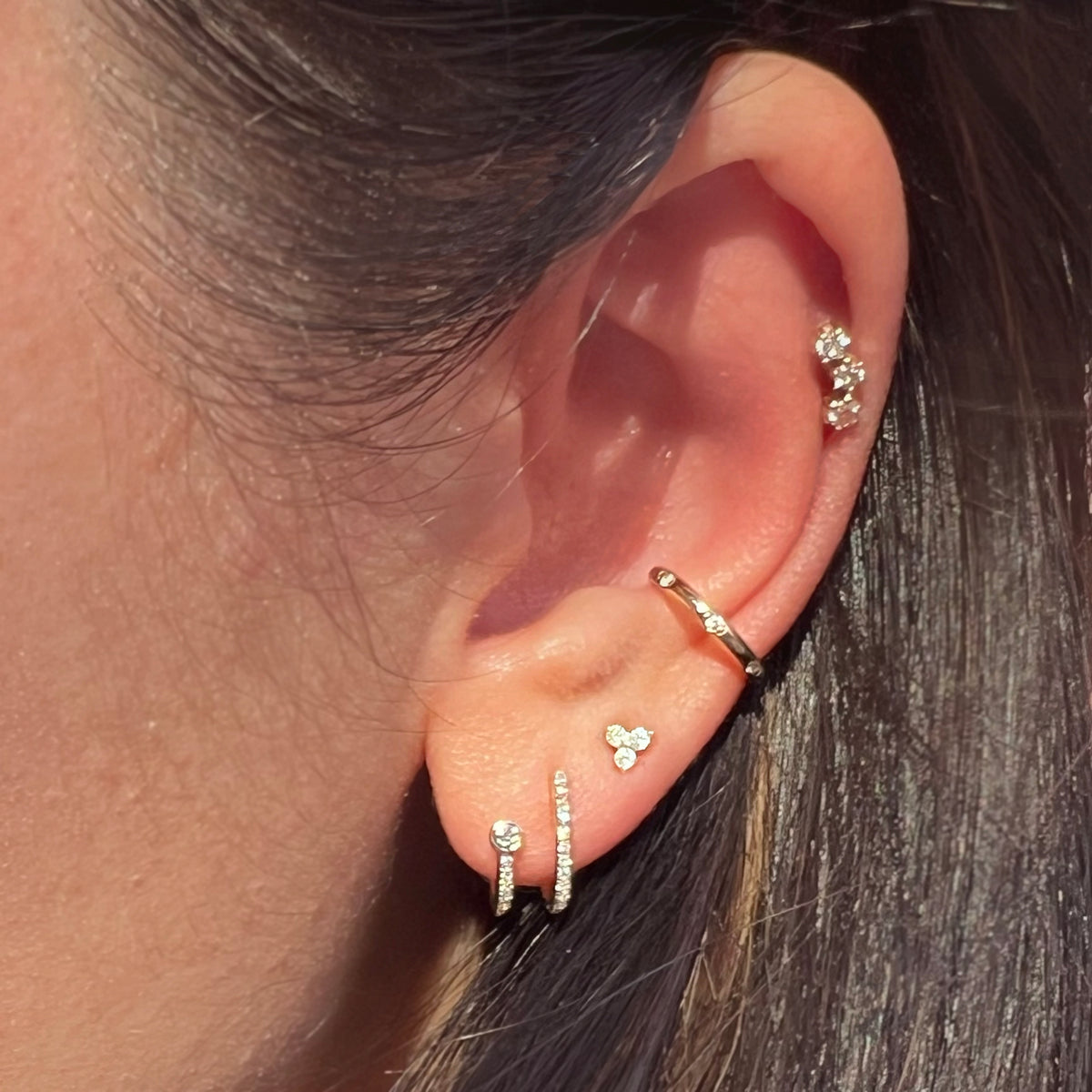 Mini Triple Diamond Stud Earrings