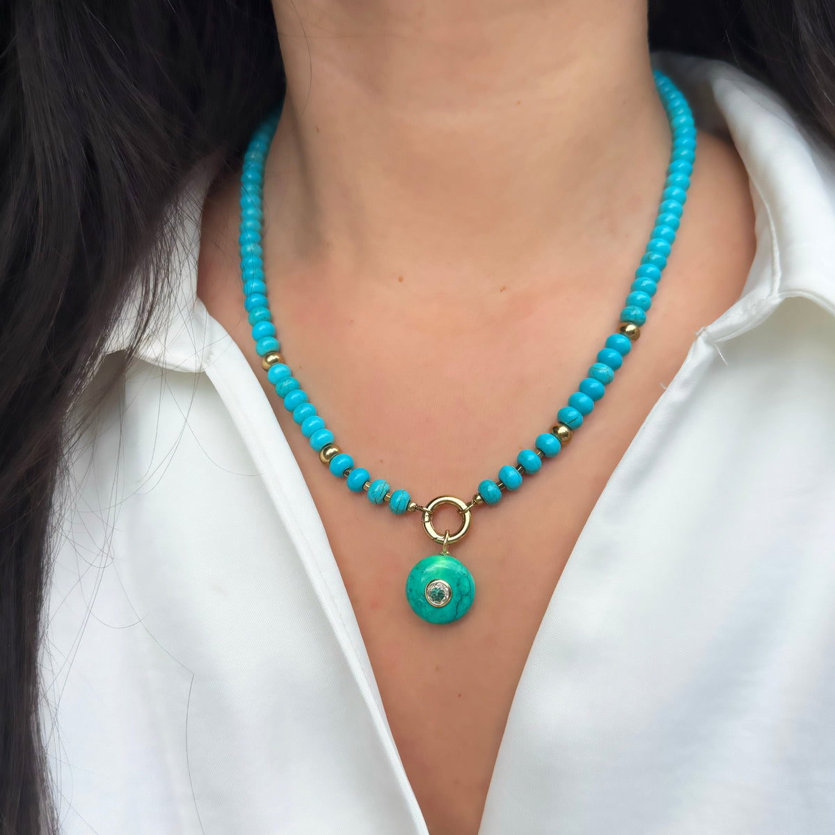 Turquoise Gemstone Pendant With Topaz Turquoise raya