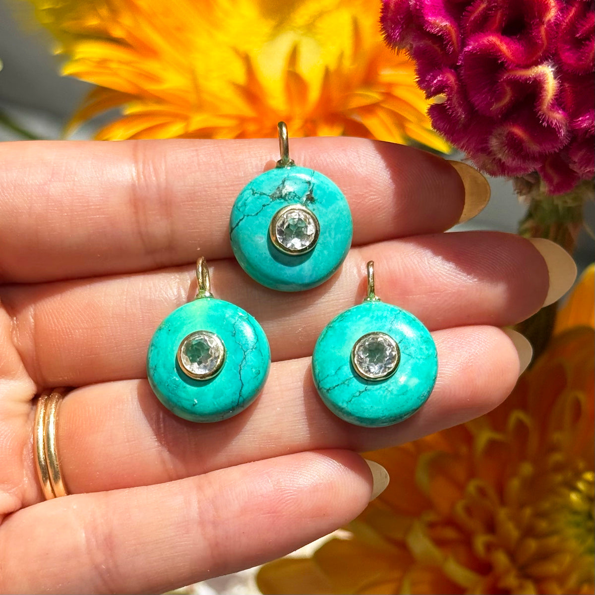 Turquoise Gemstone Pendant With Topaz