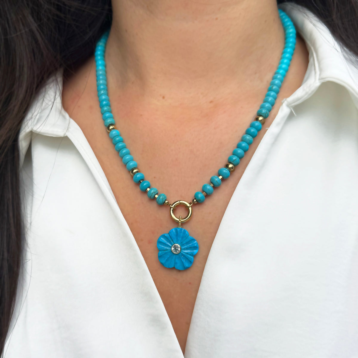Turquoise Howlite Pendant and Raya Gemstone Necklace